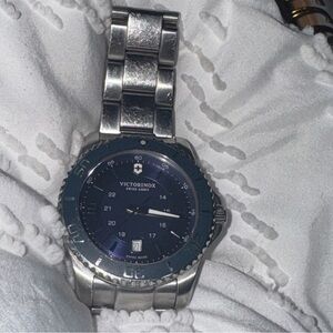 Victorinox Silver Watch with Deep Blue Dial